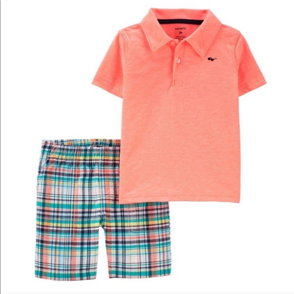 Carter’s Boys Orange/Plaid Short Set, Size 18 Mos.